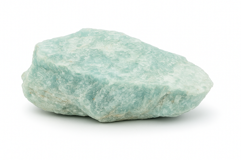 Raw natural amazonite specimen, blue-green feldspar