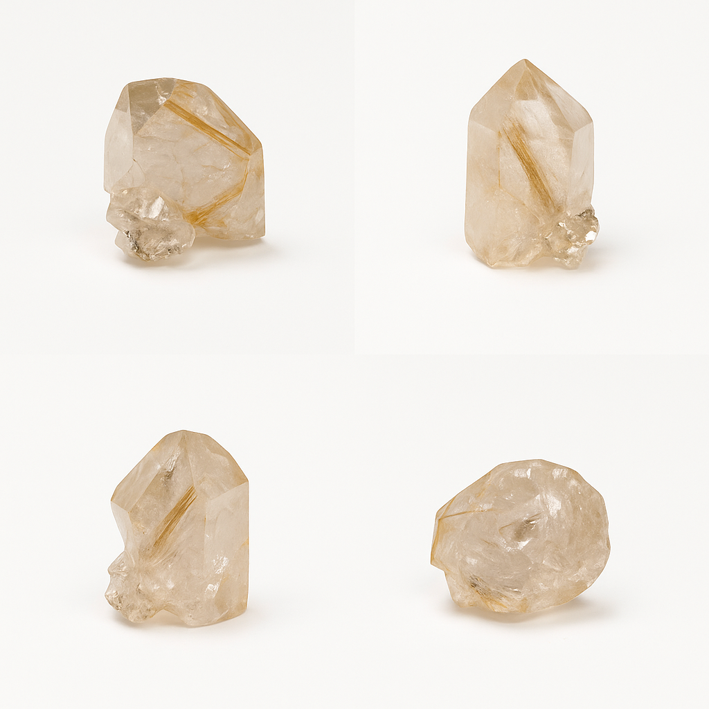 Golden rutilated quartz point with druzy cluster base