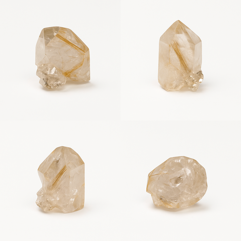Golden rutilated quartz point with druzy cluster base