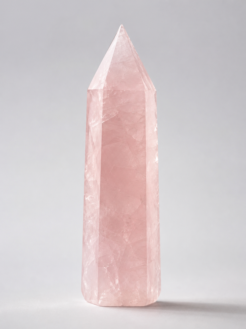 Aqua Aura Rose Quartz Tower with iridescent gold/platinum finish