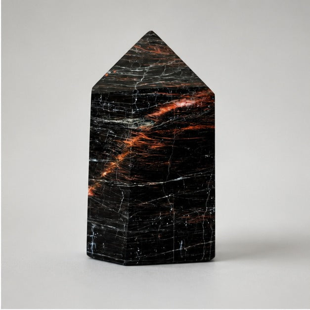 Black Tourmaline &amp; Hematite Obelisk (Polished Point)